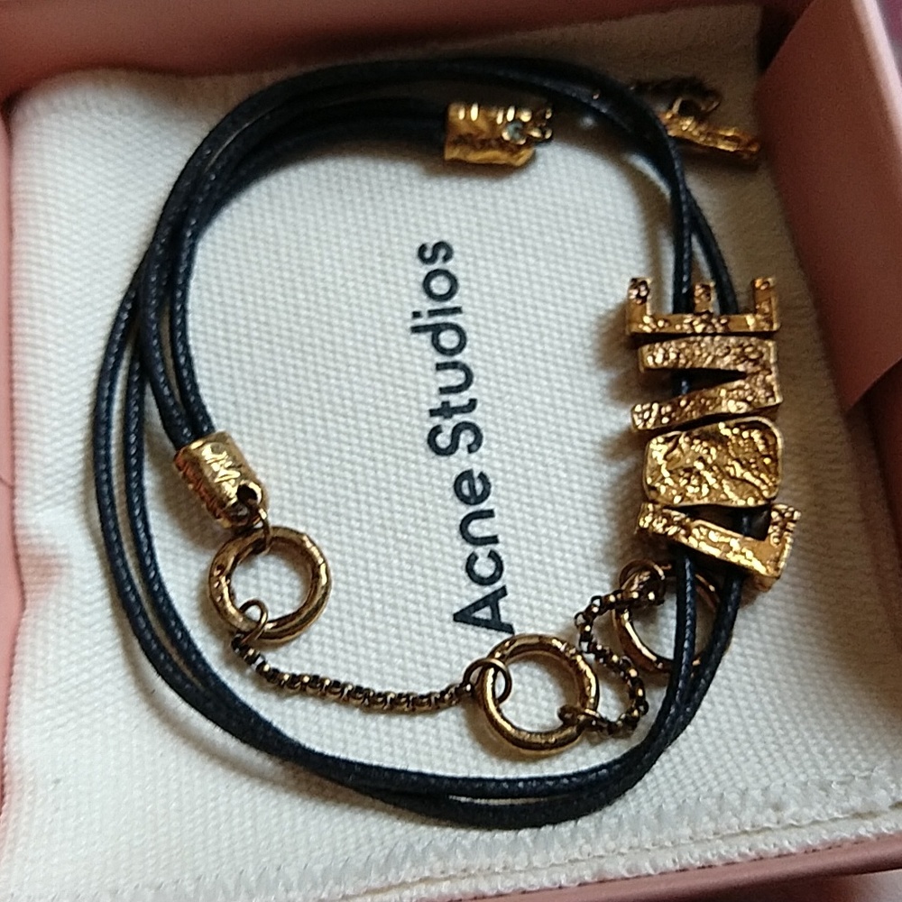 Acne studios black love toggle necklace retired sold out gold tone brass
